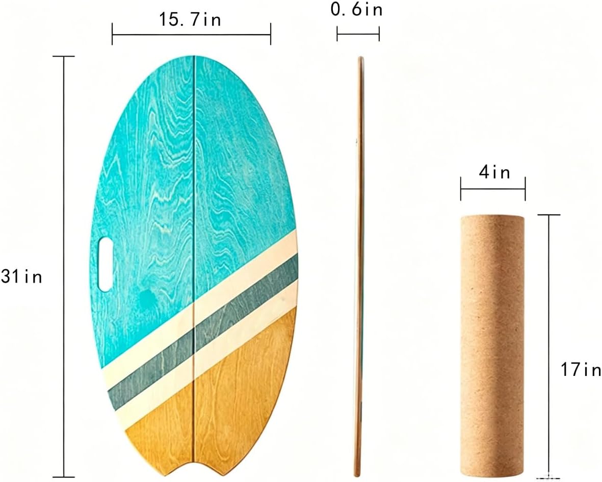 Balance Board Indoor Surfboard Surf Style Home Fitness with Wheel for Exercise, Athletic Training and Board Sports - Fun Workout Equipment For Balance, Stability and Improving Core Strength