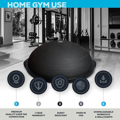 Balance Ball Exercise Trainer, Home Gym Equipment w/Guided Workouts & Pump, 26" Inflatable Fitness Platform for Strength Training, Standing, Balancing, and Core Workout
