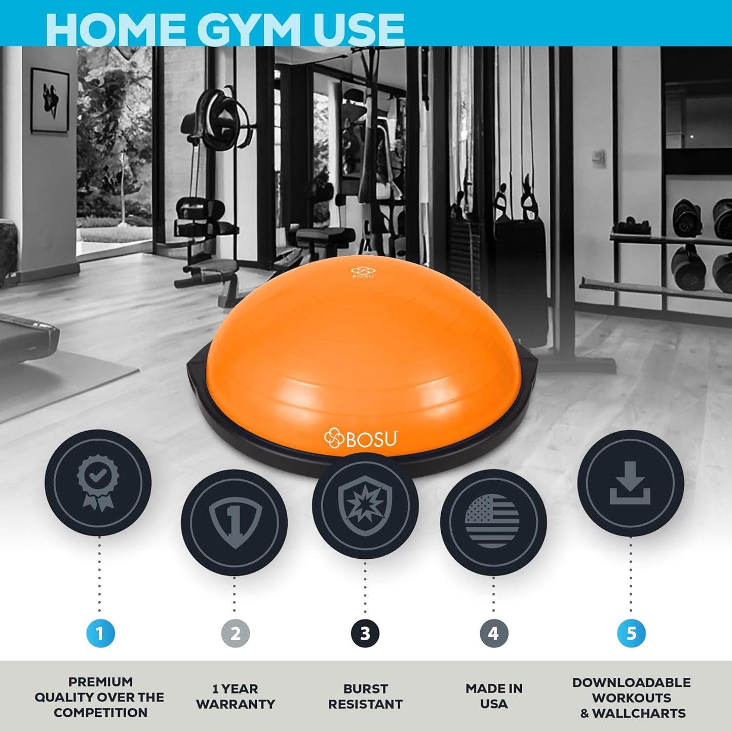 Balance Ball Exercise Trainer, Home Gym Equipment w/Guided Workouts & Pump, 26" Inflatable Fitness Platform for Strength Training, Standing, Balancing, and Core Workout