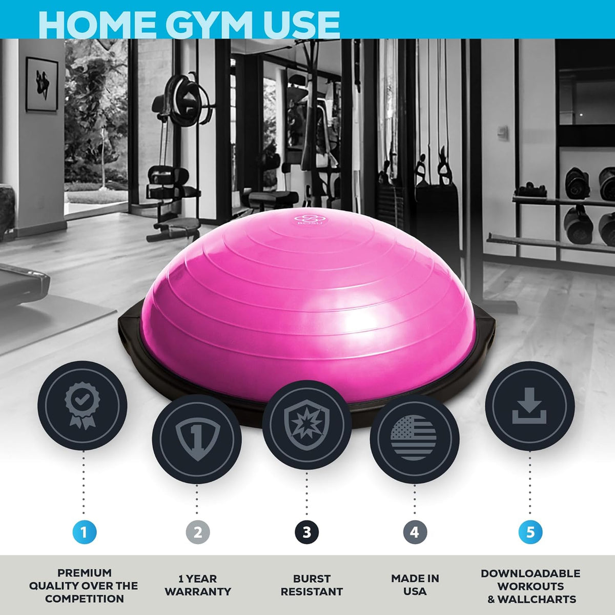Balance Ball Exercise Trainer, Home Gym Equipment w/Guided Workouts & Pump, 26" Inflatable Fitness Platform for Strength Training, Standing, Balancing, and Core Workout