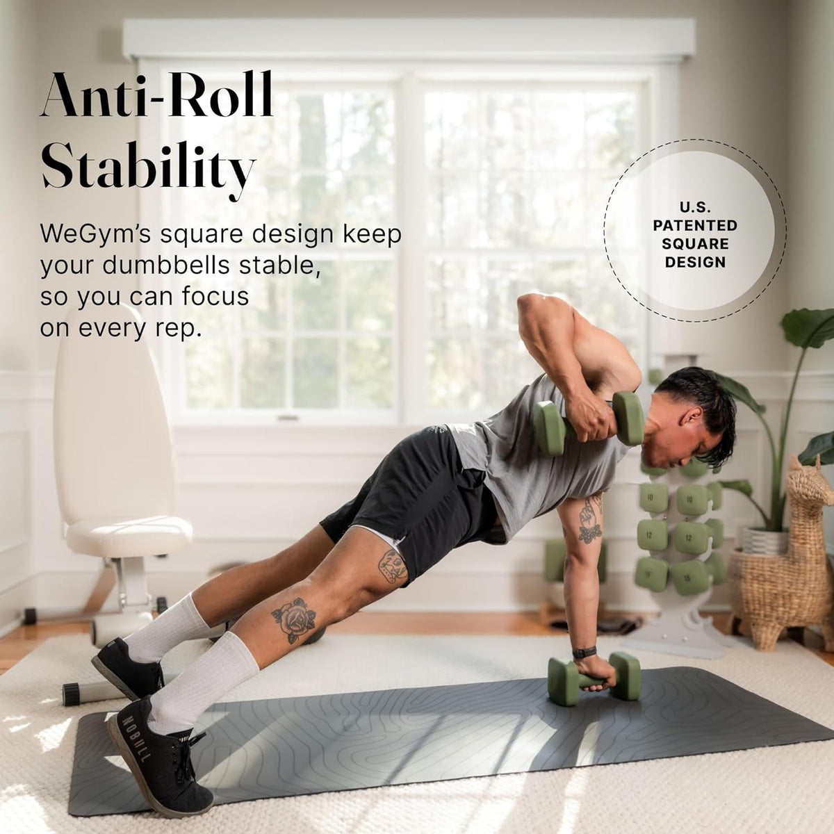 Square Dumbbell Set for Home Gym, Free Weights for Strength Training