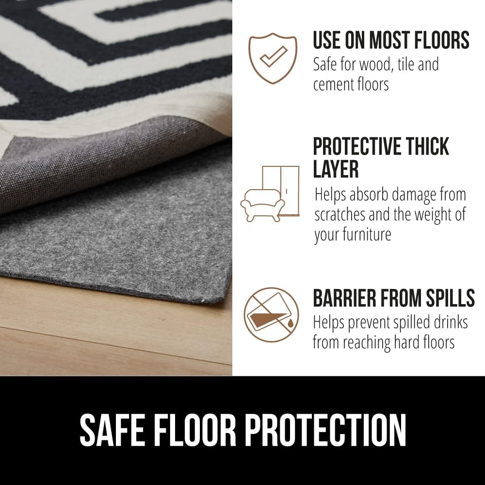Felt with Rubber Stay in Place Slip Resistant Rug Pad, 1/8 inch Thick, 2x3 FT Protective Padding Under Area Rugs, Cushioned Gripper Pads, Carpet Runners, Hardwood Floors Protection