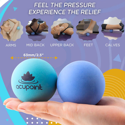 Massage Therapy Ball Set of 2 - Myofascial Release, Trigger Point & Deep Tissue - Lacrosse Ball for Back, Neck, Foot and Plantar Fasciitis Relief