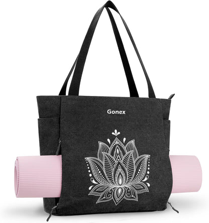 Yoga Mat Bag, Large Tote Bag with Multi Pockets for Women Men, Canvas Mat Carrier, Full Zipper Easy Access for Pilates Gym Travel