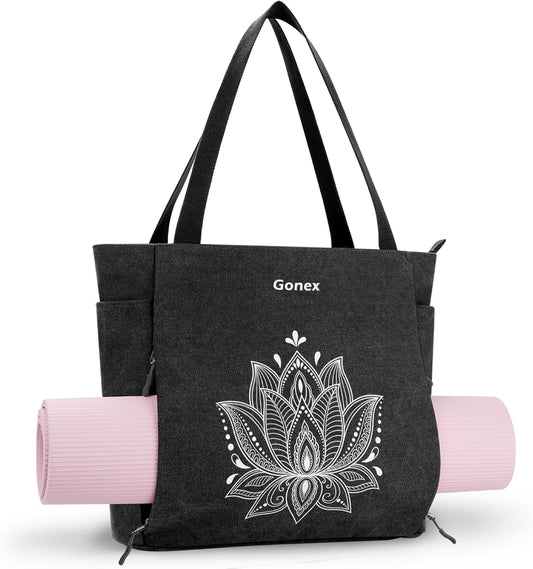 Yoga Mat Bag, Large Tote Bag with Multi Pockets for Women Men, Canvas Mat Carrier, Full Zipper Easy Access for Pilates Gym Travel