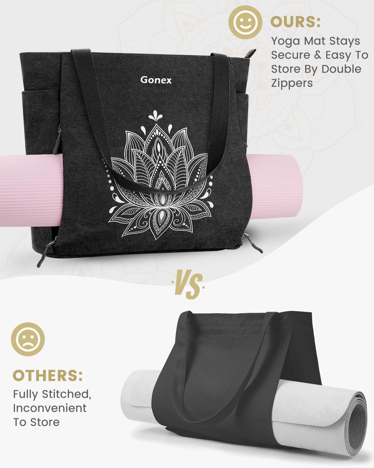 Yoga Mat Bag, Large Tote Bag with Multi Pockets for Women Men, Canvas Mat Carrier, Full Zipper Easy Access for Pilates Gym Travel