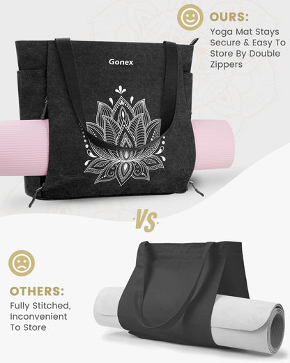 Yoga Mat Bag, Large Tote Bag with Multi Pockets for Women Men, Canvas Mat Carrier, Full Zipper Easy Access for Pilates Gym Travel