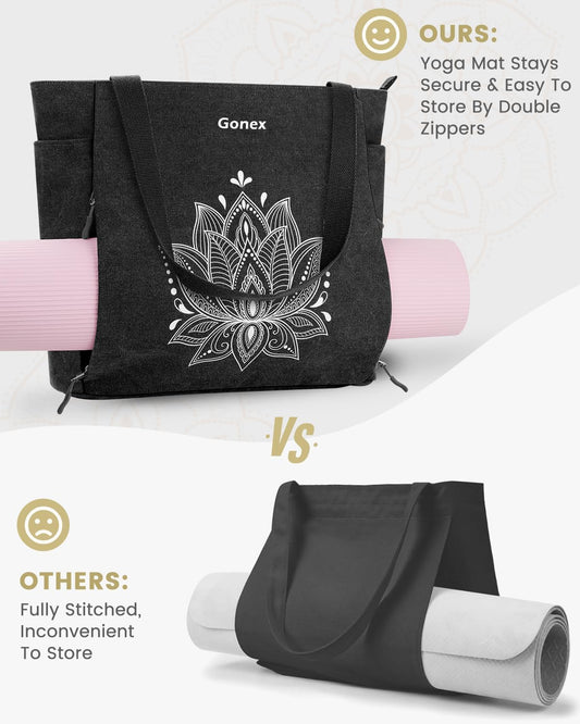 Yoga Mat Bag, Large Tote Bag with Multi Pockets for Women Men, Canvas Mat Carrier, Full Zipper Easy Access for Pilates Gym Travel