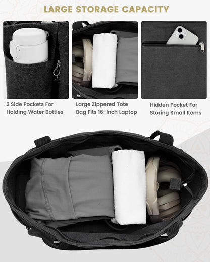 Yoga Mat Bag, Large Tote Bag with Multi Pockets for Women Men, Canvas Mat Carrier, Full Zipper Easy Access for Pilates Gym Travel