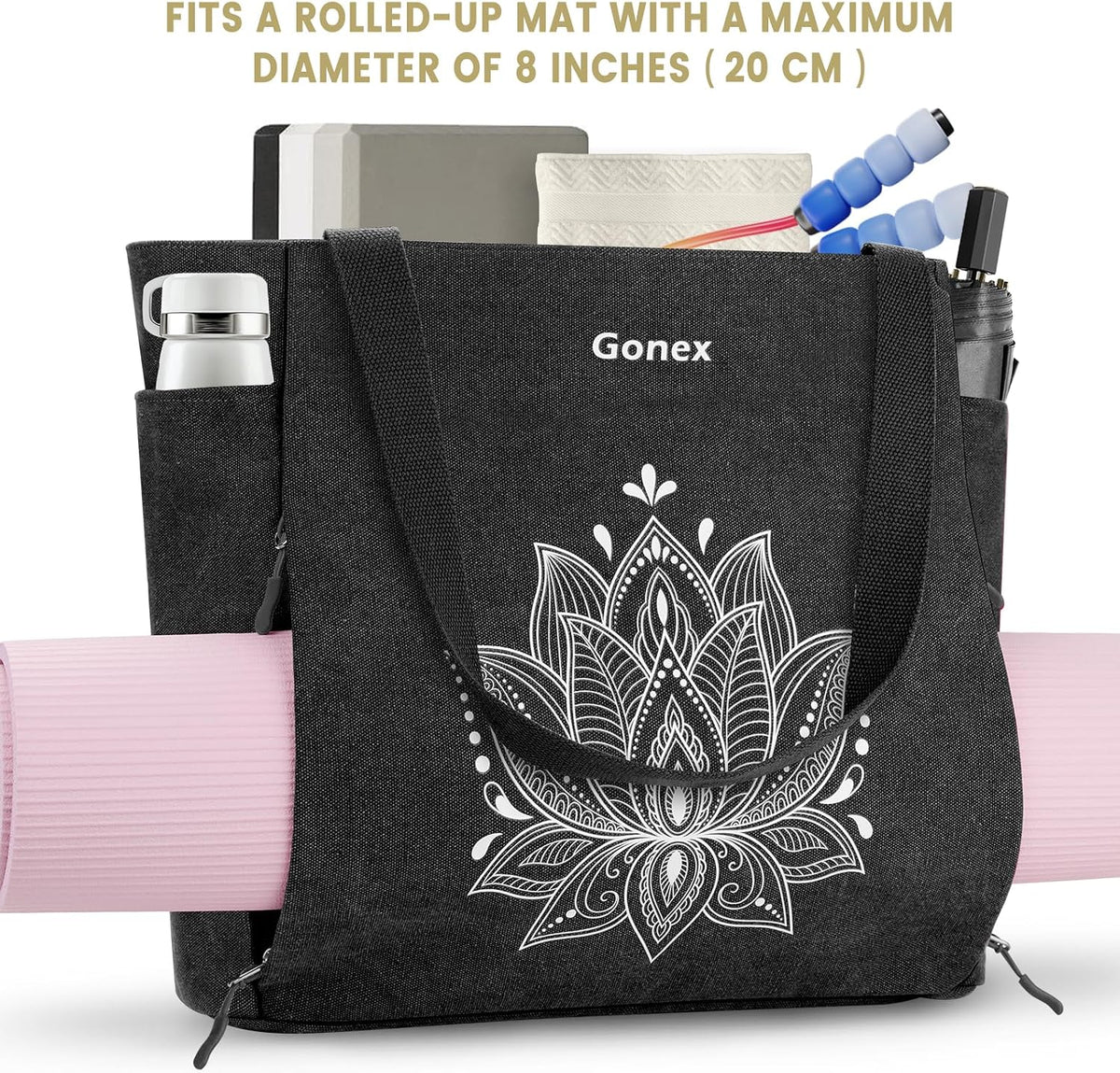 Yoga Mat Bag, Large Tote Bag with Multi Pockets for Women Men, Canvas Mat Carrier, Full Zipper Easy Access for Pilates Gym Travel
