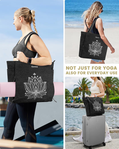 Yoga Mat Bag, Large Tote Bag with Multi Pockets for Women Men, Canvas Mat Carrier, Full Zipper Easy Access for Pilates Gym Travel