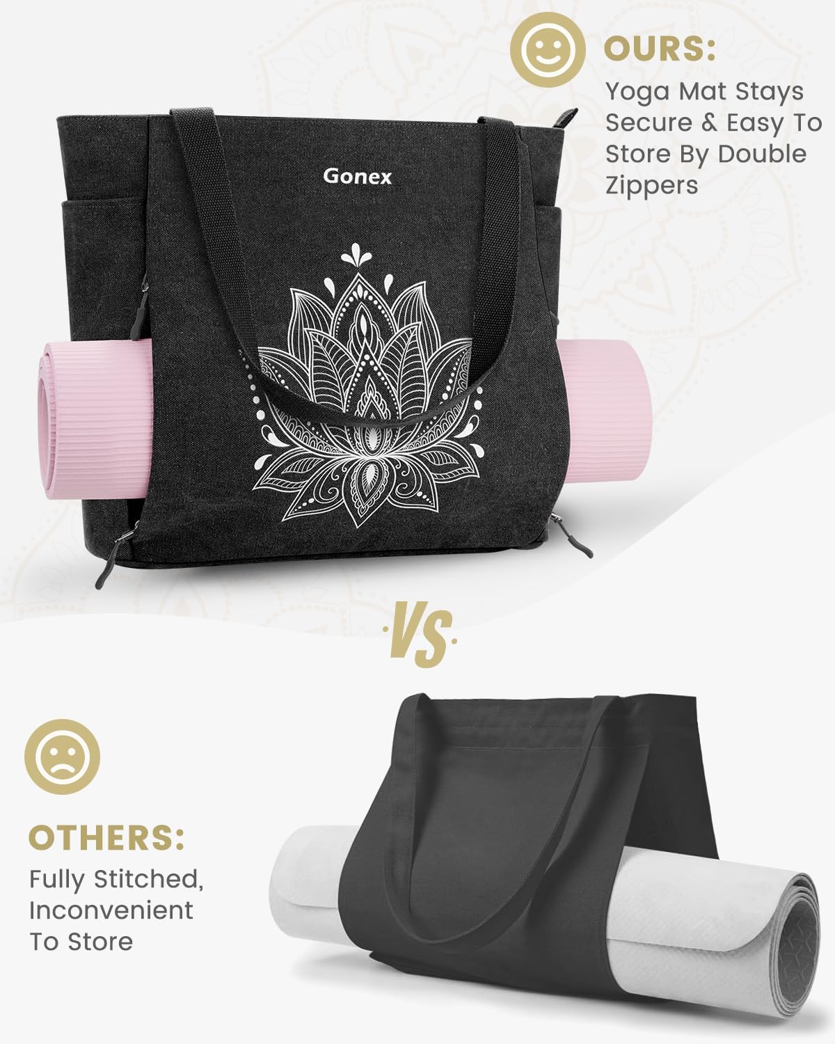 Yoga Mat Bag, Large Tote Bag with Multi Pockets for Women Men, Canvas Mat Carrier, Full Zipper Easy Access for Pilates Gym Travel