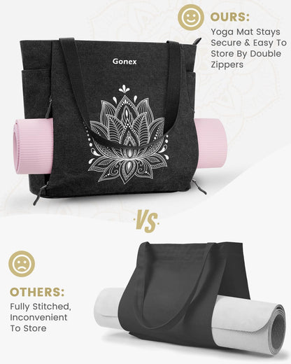 Yoga Mat Bag, Large Tote Bag with Multi Pockets for Women Men, Canvas Mat Carrier, Full Zipper Easy Access for Pilates Gym Travel