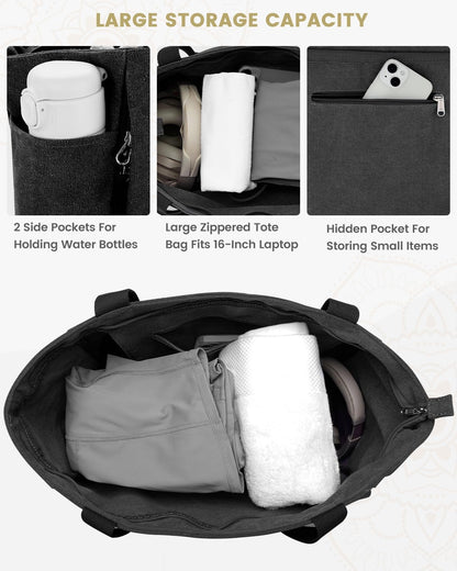 Yoga Mat Bag, Large Tote Bag with Multi Pockets for Women Men, Canvas Mat Carrier, Full Zipper Easy Access for Pilates Gym Travel