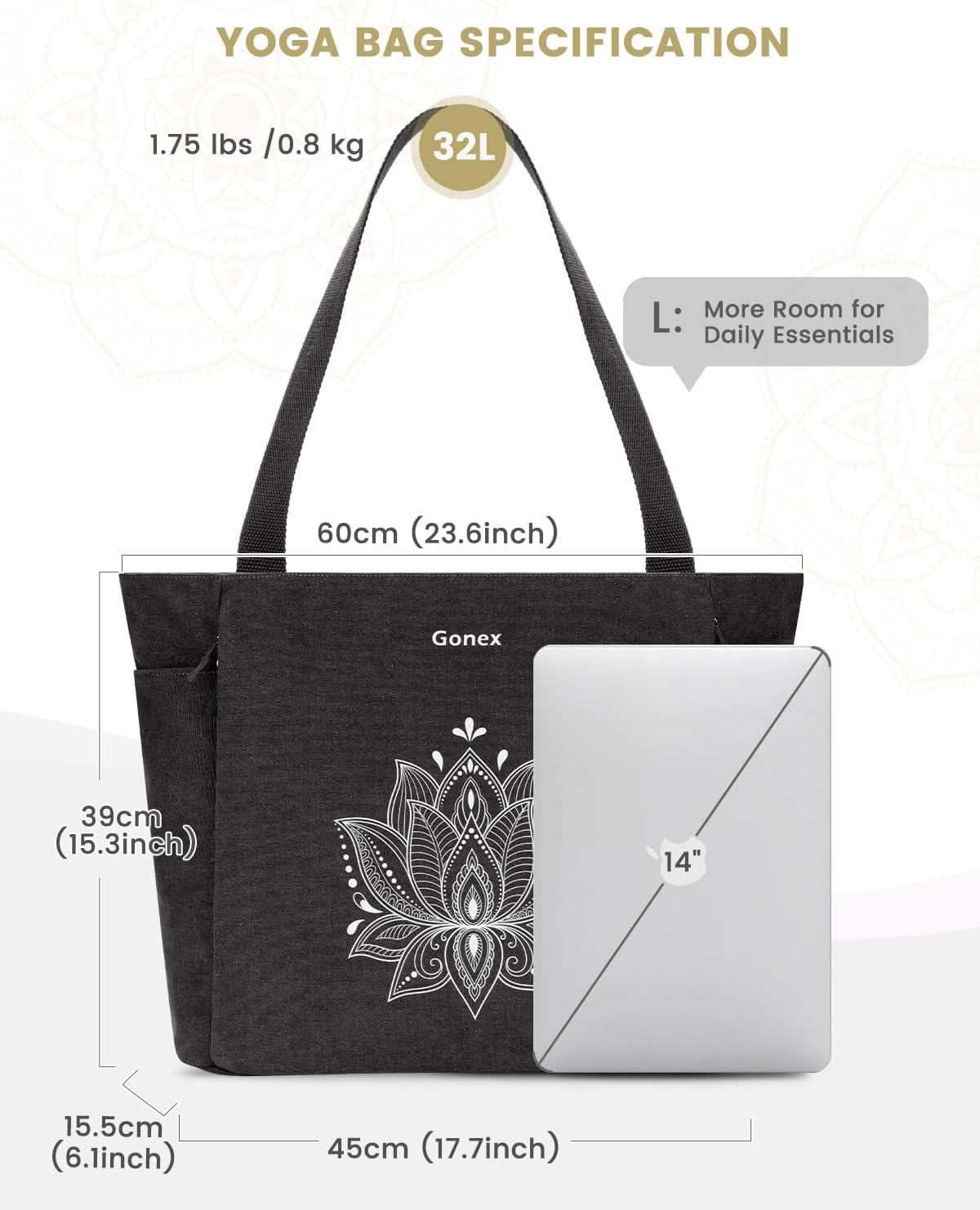Yoga Mat Bag, Large Tote Bag with Multi Pockets for Women Men, Canvas Mat Carrier, Full Zipper Easy Access for Pilates Gym Travel
