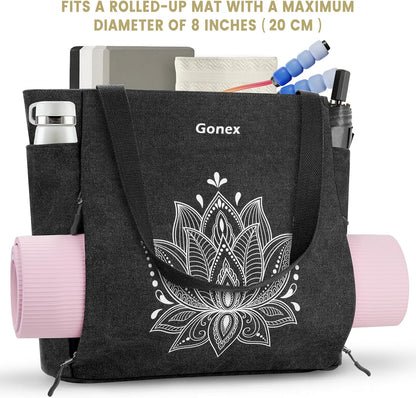 Yoga Mat Bag, Large Tote Bag with Multi Pockets for Women Men, Canvas Mat Carrier, Full Zipper Easy Access for Pilates Gym Travel
