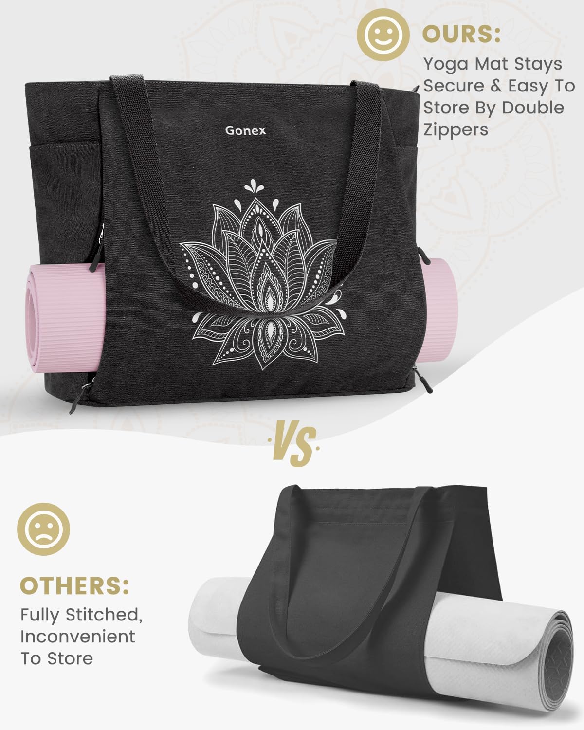 Yoga Mat Bag, Large Tote Bag with Multi Pockets for Women Men, Canvas Mat Carrier, Full Zipper Easy Access for Pilates Gym Travel
