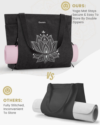 Yoga Mat Bag, Large Tote Bag with Multi Pockets for Women Men, Canvas Mat Carrier, Full Zipper Easy Access for Pilates Gym Travel