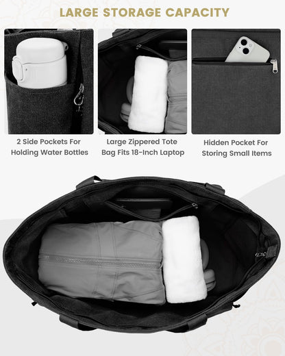 Yoga Mat Bag, Large Tote Bag with Multi Pockets for Women Men, Canvas Mat Carrier, Full Zipper Easy Access for Pilates Gym Travel