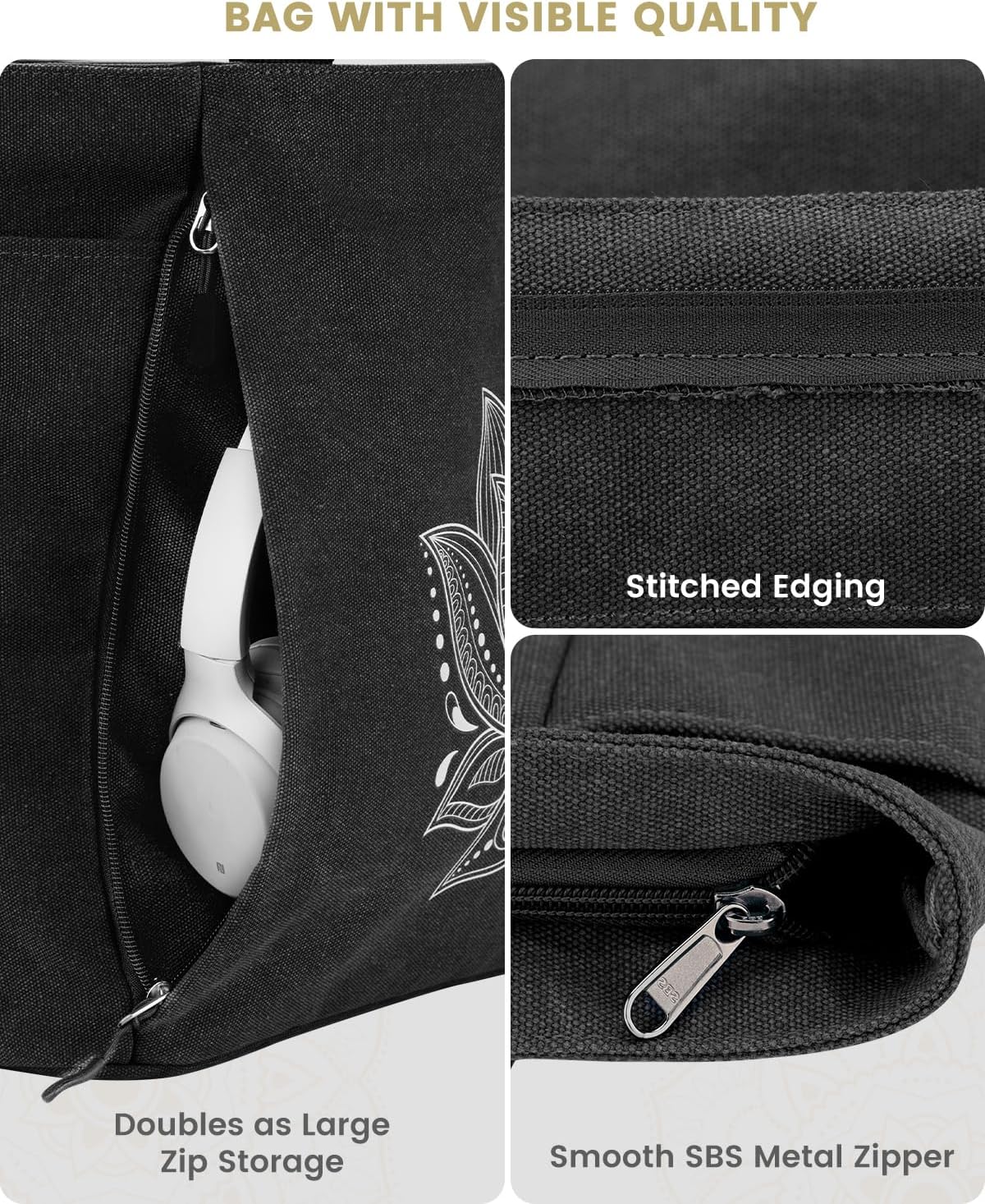 Yoga Mat Bag, Large Tote Bag with Multi Pockets for Women Men, Canvas Mat Carrier, Full Zipper Easy Access for Pilates Gym Travel