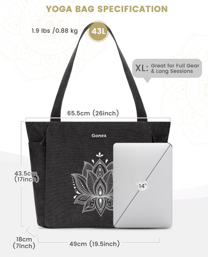 Yoga Mat Bag, Large Tote Bag with Multi Pockets for Women Men, Canvas Mat Carrier, Full Zipper Easy Access for Pilates Gym Travel