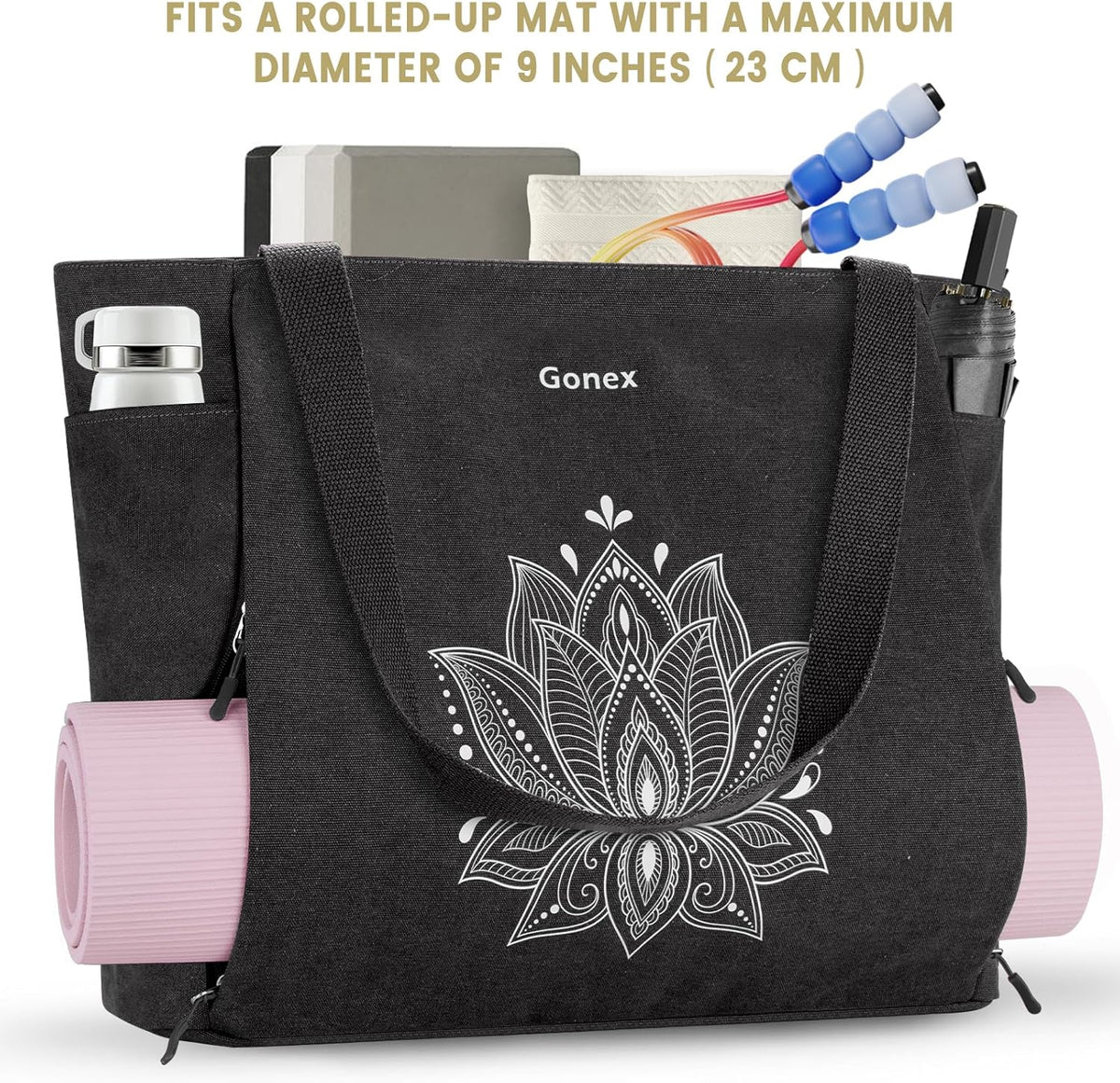 Yoga Mat Bag, Large Tote Bag with Multi Pockets for Women Men, Canvas Mat Carrier, Full Zipper Easy Access for Pilates Gym Travel