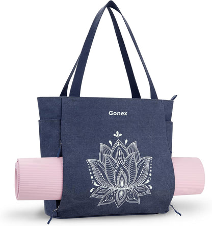 Yoga Mat Bag, Large Tote Bag with Multi Pockets for Women Men, Canvas Mat Carrier, Full Zipper Easy Access for Pilates Gym Travel