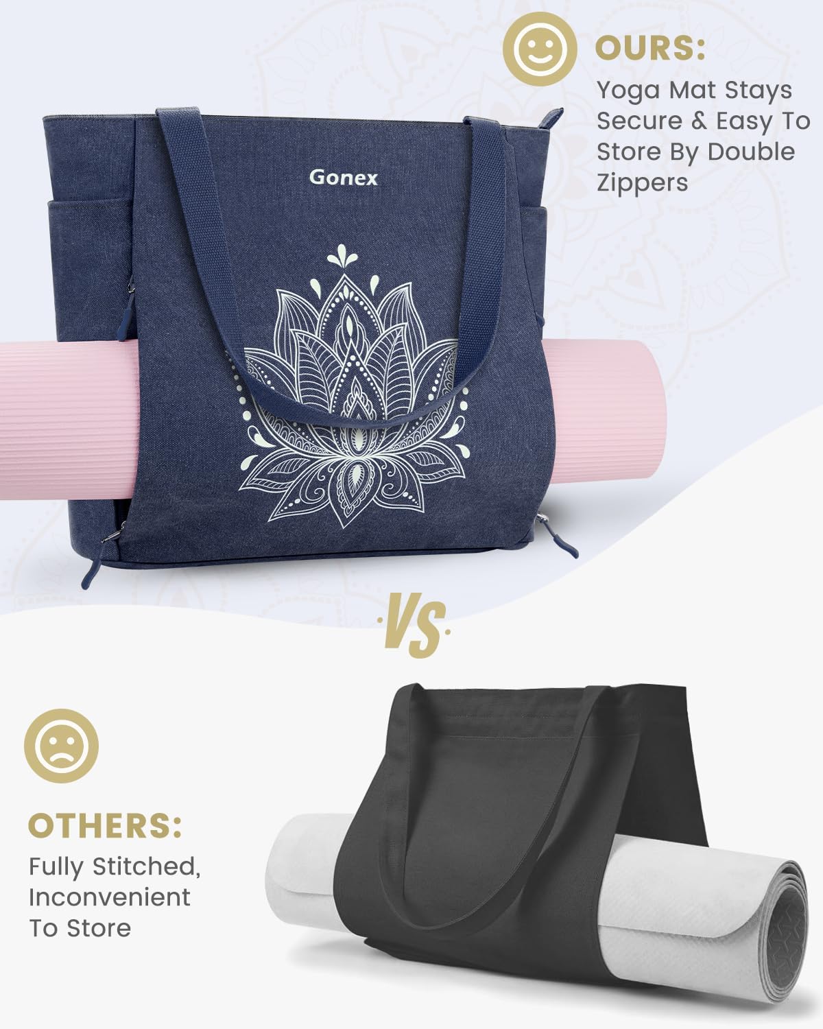 Yoga Mat Bag, Large Tote Bag with Multi Pockets for Women Men, Canvas Mat Carrier, Full Zipper Easy Access for Pilates Gym Travel