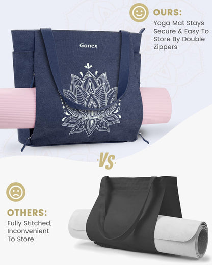 Yoga Mat Bag, Large Tote Bag with Multi Pockets for Women Men, Canvas Mat Carrier, Full Zipper Easy Access for Pilates Gym Travel