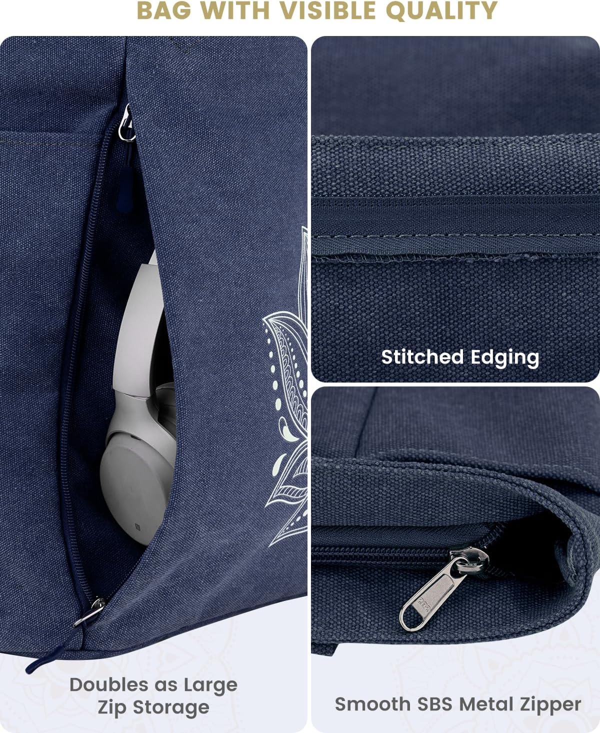 Yoga Mat Bag, Large Tote Bag with Multi Pockets for Women Men, Canvas Mat Carrier, Full Zipper Easy Access for Pilates Gym Travel