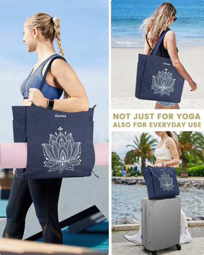 Yoga Mat Bag, Large Tote Bag with Multi Pockets for Women Men, Canvas Mat Carrier, Full Zipper Easy Access for Pilates Gym Travel