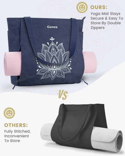 Yoga Mat Bag, Large Tote Bag with Multi Pockets for Women Men, Canvas Mat Carrier, Full Zipper Easy Access for Pilates Gym Travel