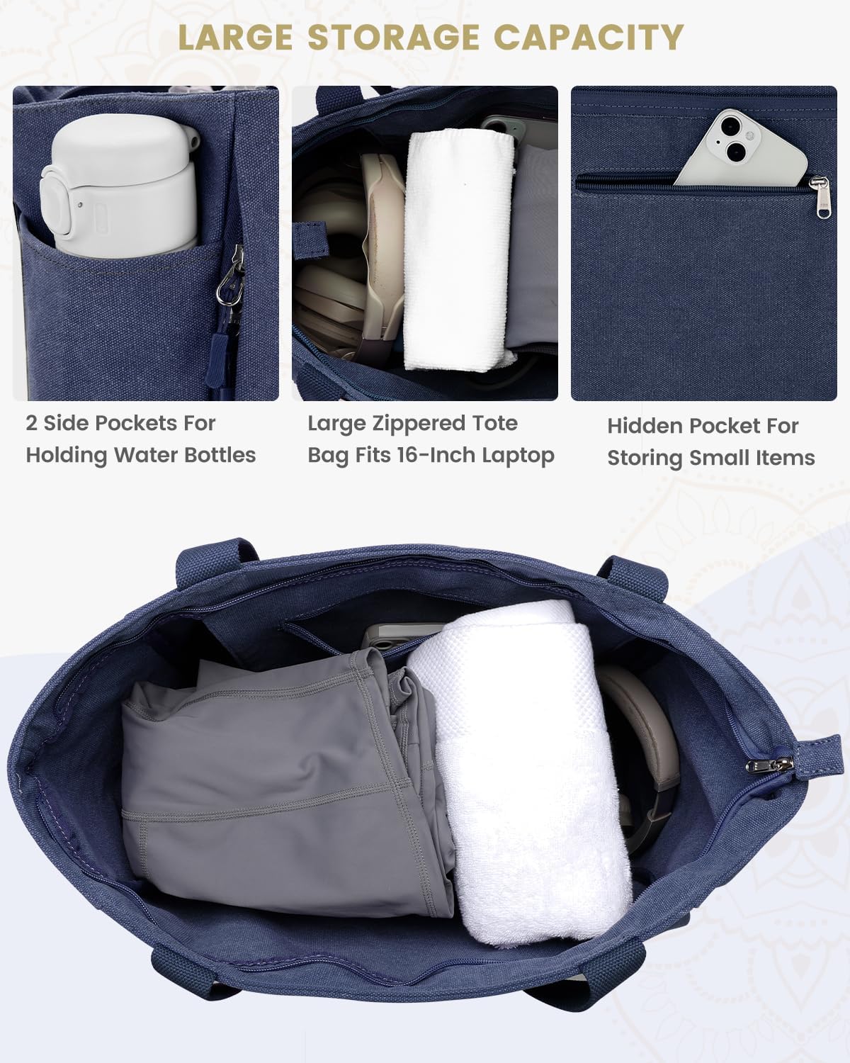Yoga Mat Bag, Large Tote Bag with Multi Pockets for Women Men, Canvas Mat Carrier, Full Zipper Easy Access for Pilates Gym Travel