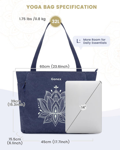 Yoga Mat Bag, Large Tote Bag with Multi Pockets for Women Men, Canvas Mat Carrier, Full Zipper Easy Access for Pilates Gym Travel
