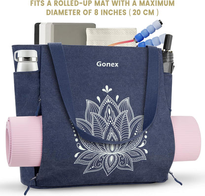 Yoga Mat Bag, Large Tote Bag with Multi Pockets for Women Men, Canvas Mat Carrier, Full Zipper Easy Access for Pilates Gym Travel