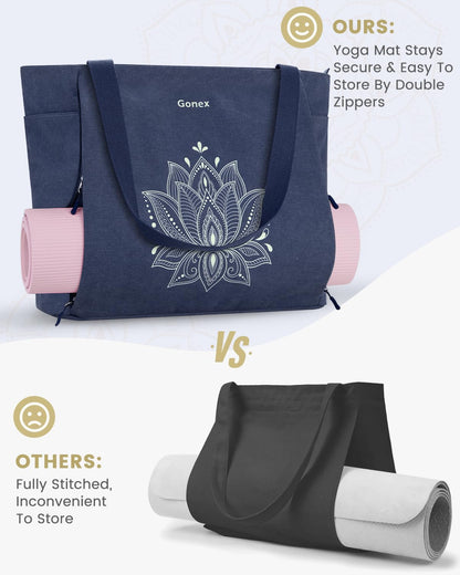 Yoga Mat Bag, Large Tote Bag with Multi Pockets for Women Men, Canvas Mat Carrier, Full Zipper Easy Access for Pilates Gym Travel