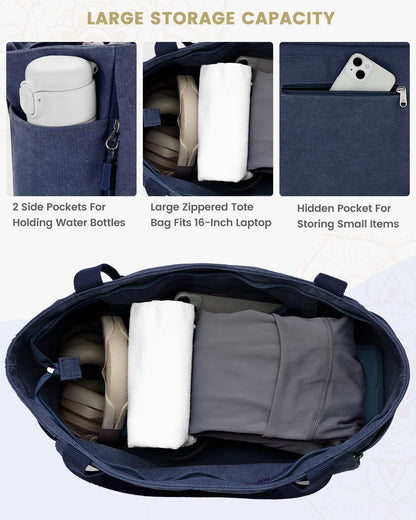 Yoga Mat Bag, Large Tote Bag with Multi Pockets for Women Men, Canvas Mat Carrier, Full Zipper Easy Access for Pilates Gym Travel