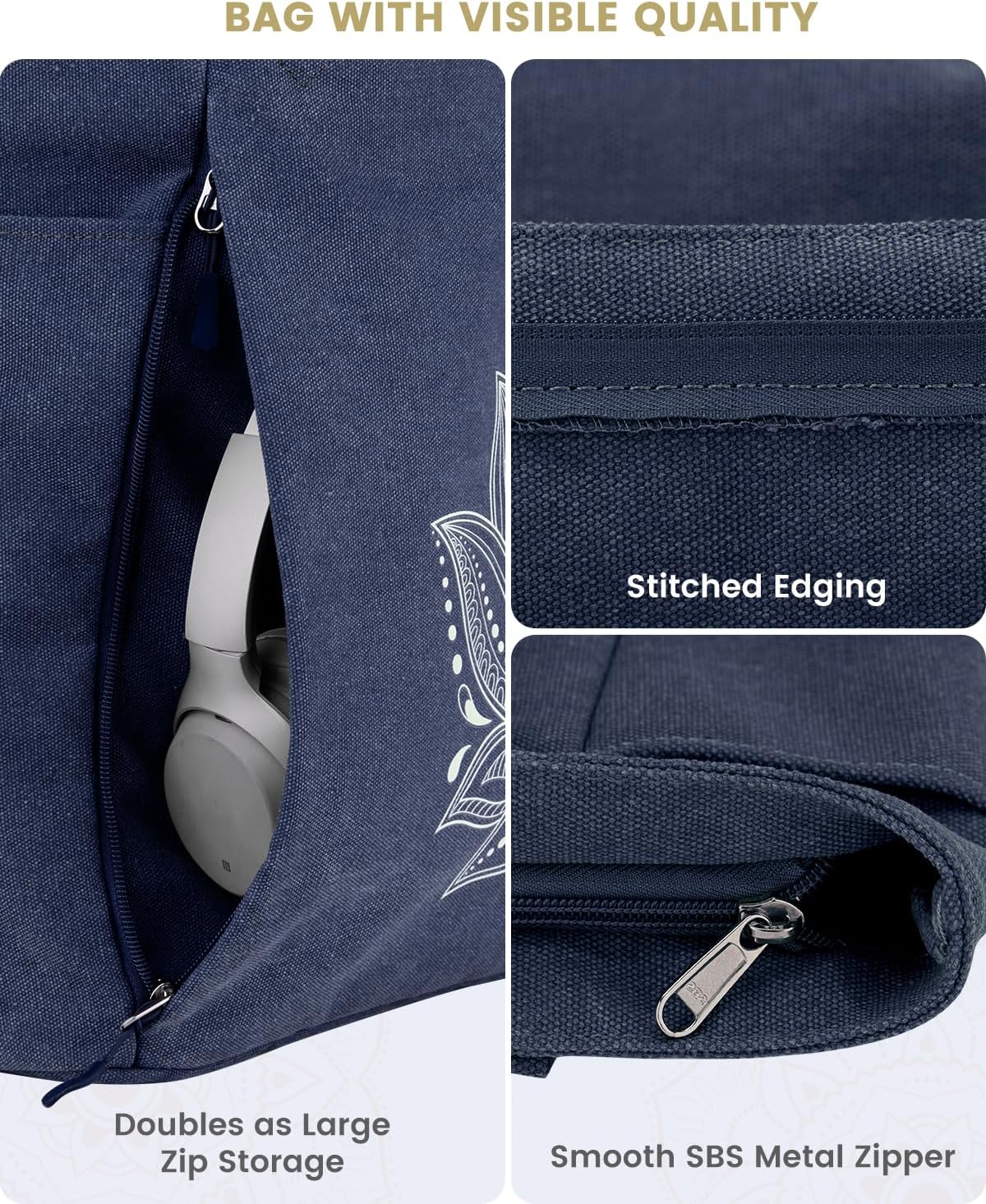 Yoga Mat Bag, Large Tote Bag with Multi Pockets for Women Men, Canvas Mat Carrier, Full Zipper Easy Access for Pilates Gym Travel