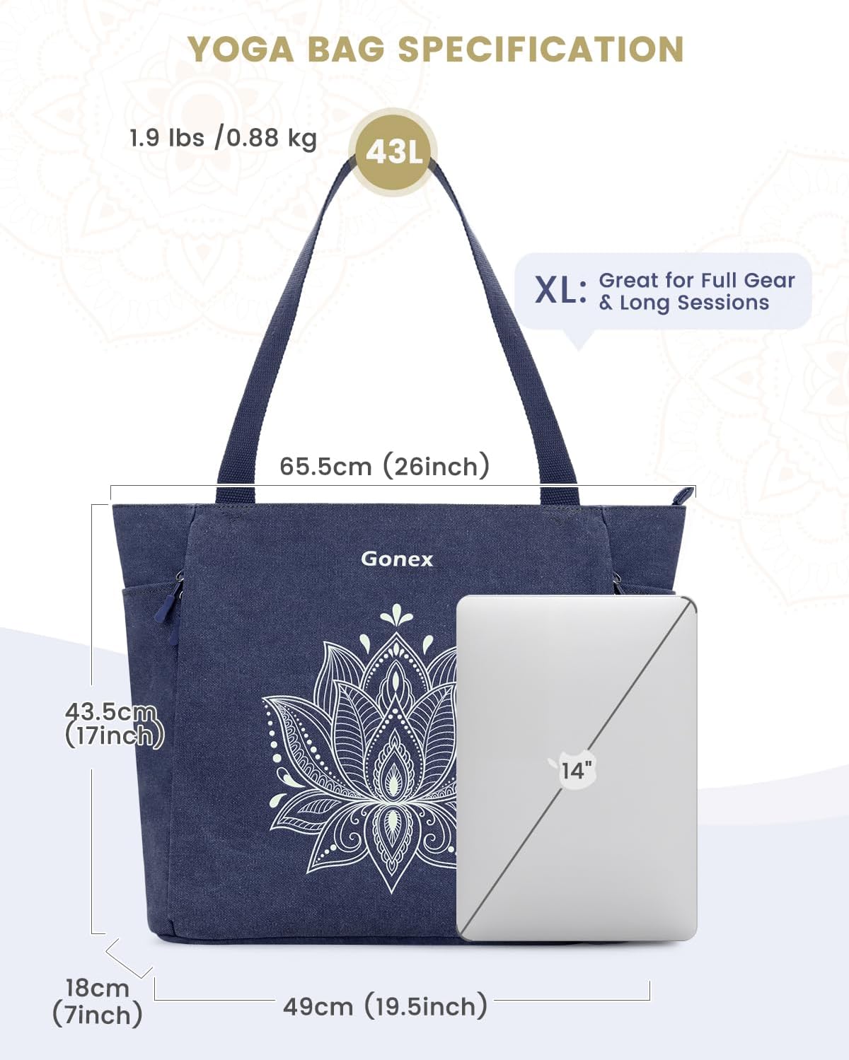 Yoga Mat Bag, Large Tote Bag with Multi Pockets for Women Men, Canvas Mat Carrier, Full Zipper Easy Access for Pilates Gym Travel