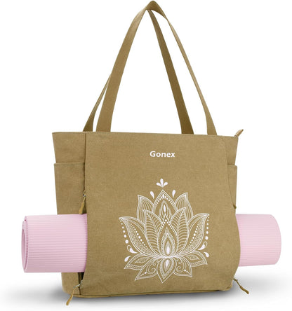 Yoga Mat Bag, Large Tote Bag with Multi Pockets for Women Men, Canvas Mat Carrier, Full Zipper Easy Access for Pilates Gym Travel