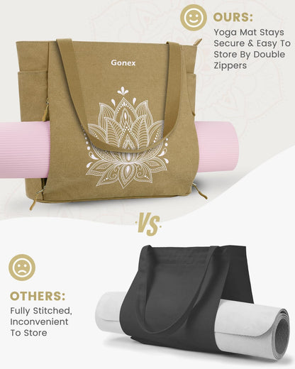 Yoga Mat Bag, Large Tote Bag with Multi Pockets for Women Men, Canvas Mat Carrier, Full Zipper Easy Access for Pilates Gym Travel