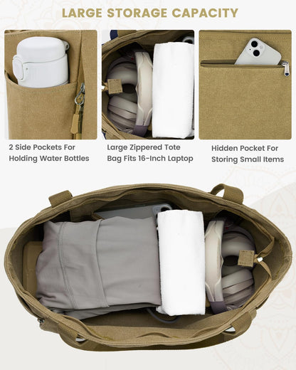 Yoga Mat Bag, Large Tote Bag with Multi Pockets for Women Men, Canvas Mat Carrier, Full Zipper Easy Access for Pilates Gym Travel