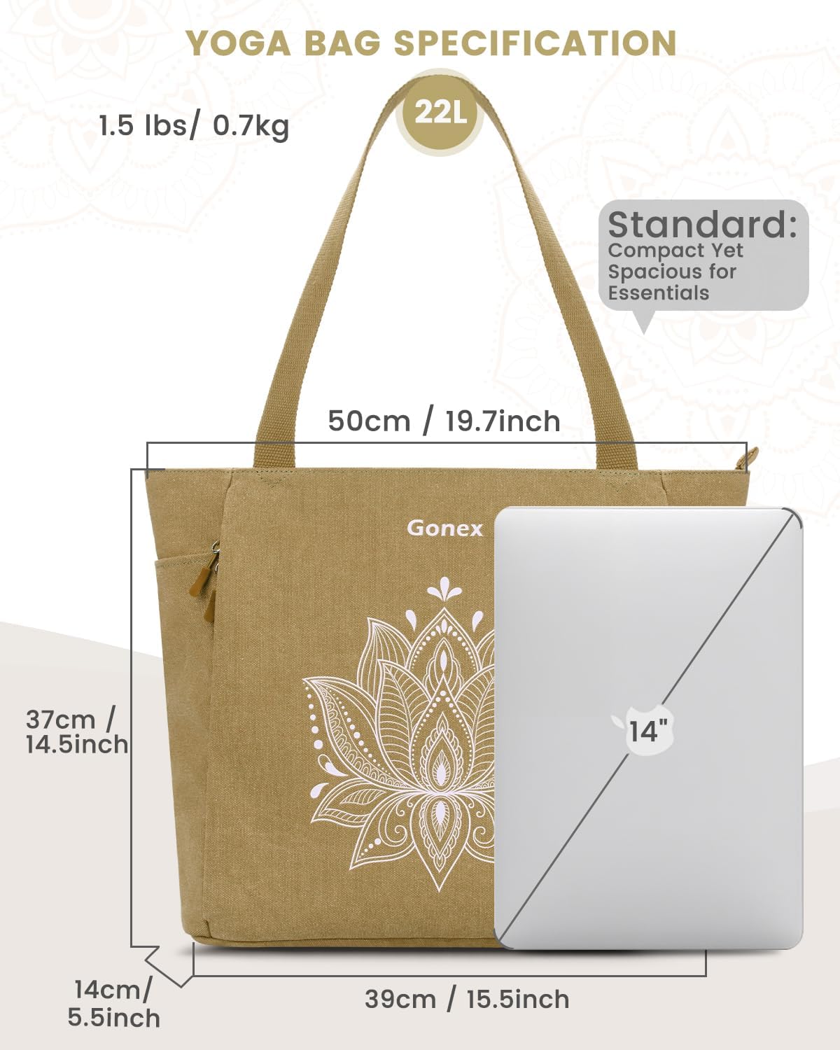 Yoga Mat Bag, Large Tote Bag with Multi Pockets for Women Men, Canvas Mat Carrier, Full Zipper Easy Access for Pilates Gym Travel