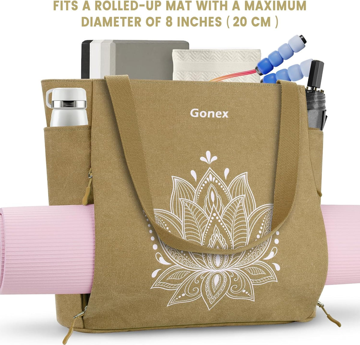 Yoga Mat Bag, Large Tote Bag with Multi Pockets for Women Men, Canvas Mat Carrier, Full Zipper Easy Access for Pilates Gym Travel
