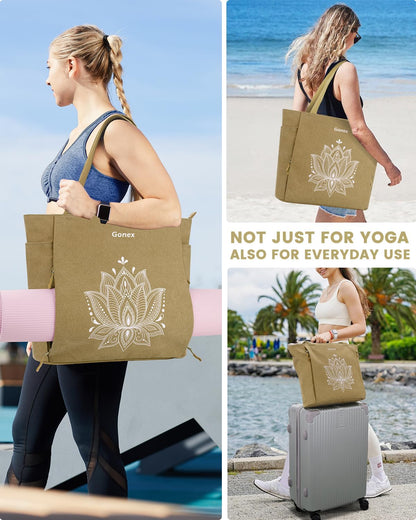 Yoga Mat Bag, Large Tote Bag with Multi Pockets for Women Men, Canvas Mat Carrier, Full Zipper Easy Access for Pilates Gym Travel