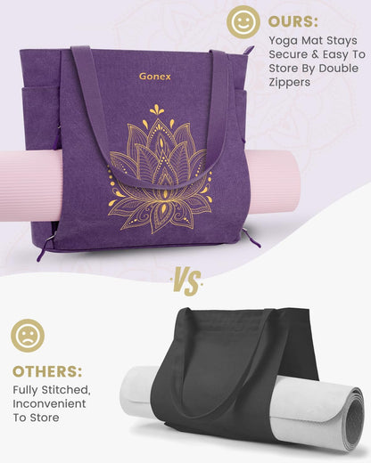 Yoga Mat Bag, Large Tote Bag with Multi Pockets for Women Men, Canvas Mat Carrier, Full Zipper Easy Access for Pilates Gym Travel