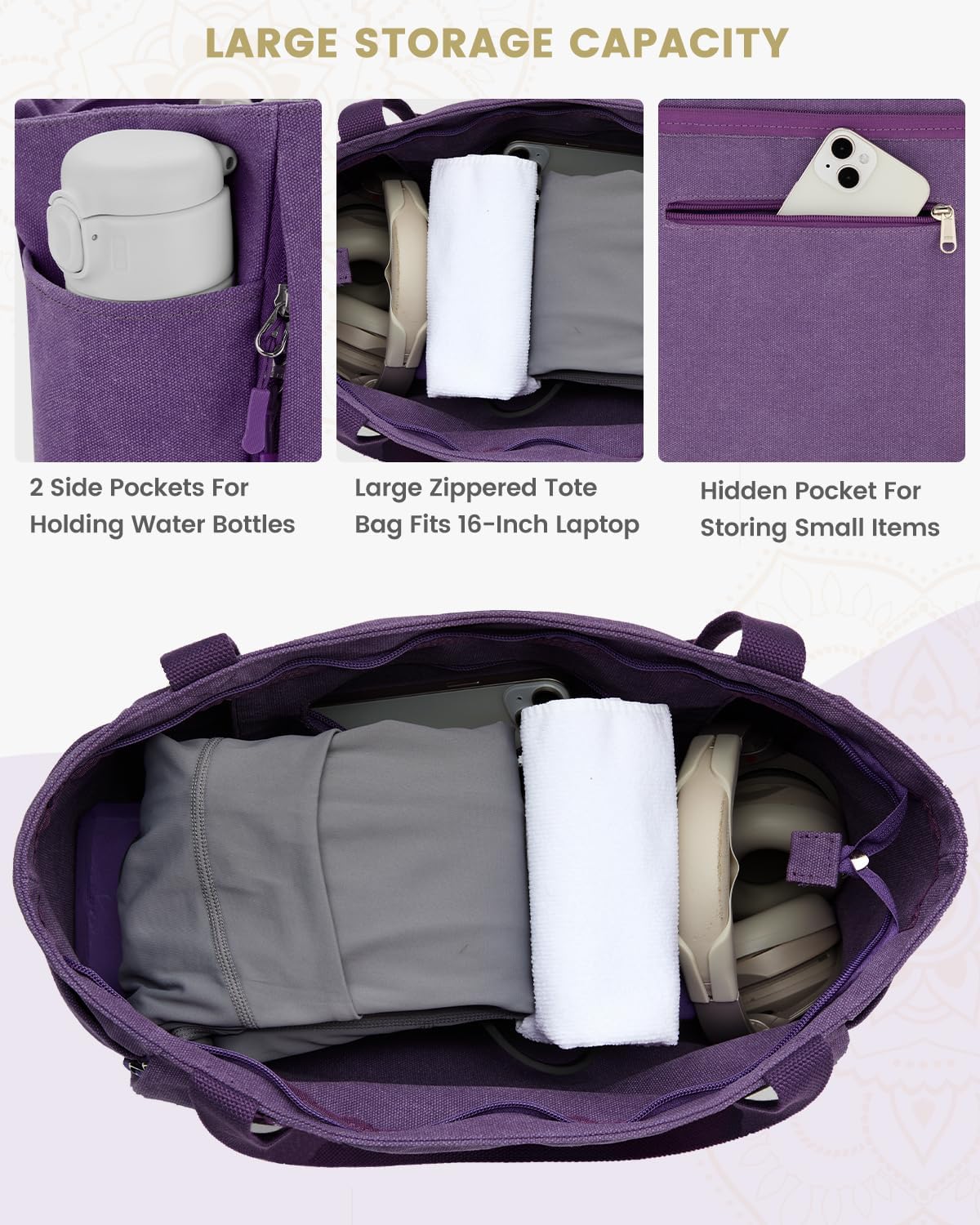 Yoga Mat Bag, Large Tote Bag with Multi Pockets for Women Men, Canvas Mat Carrier, Full Zipper Easy Access for Pilates Gym Travel