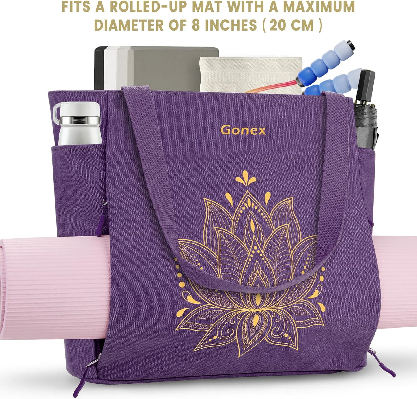 Yoga Mat Bag, Large Tote Bag with Multi Pockets for Women Men, Canvas Mat Carrier, Full Zipper Easy Access for Pilates Gym Travel