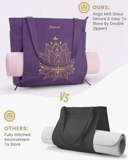 Yoga Mat Bag, Large Tote Bag with Multi Pockets for Women Men, Canvas Mat Carrier, Full Zipper Easy Access for Pilates Gym Travel