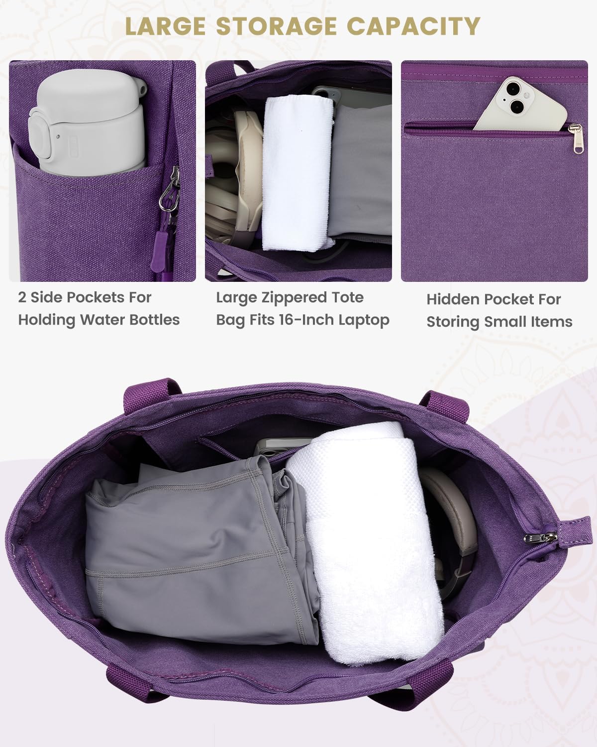 Yoga Mat Bag, Large Tote Bag with Multi Pockets for Women Men, Canvas Mat Carrier, Full Zipper Easy Access for Pilates Gym Travel